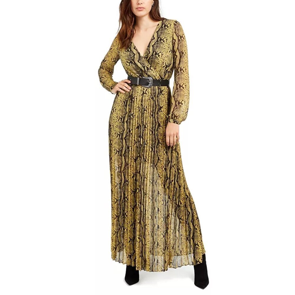 Guess Maya Maxi Snakeskin Print Pleated Dress Size XL